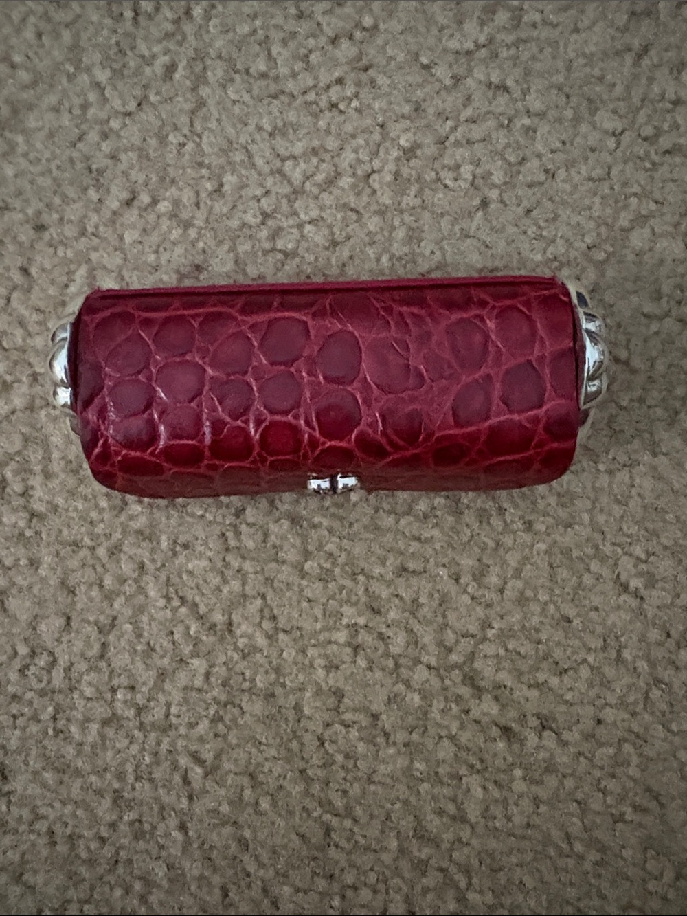 Brighton Red Croc-Embossed Lipstick case with silver heart latch and sides